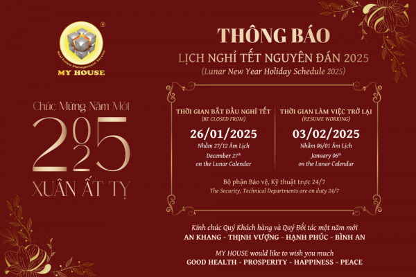 MY HOUSE – THÔNG BÁO LỊCH NGHỈ TẾT NGUYÊN ĐÁN 2025