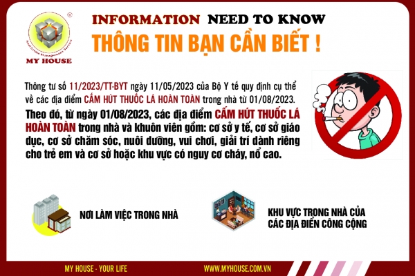 Các địa điểm CẤM HÚT THUỐC LÁ HOÀN TOÀN trong nhà từ 01/08/2023