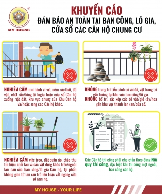MY HOUSE – KHUYẾN CÁO ĐẢM BẢO AN TOÀN TẠI BAN CÔNG, LÔ GIA, CỬA SỔ CÁC CĂN HỘ CHUNG CƯ.
