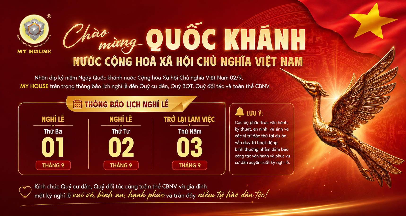 THÔNG BÁO LỊCH NGHỈ LỄ QUỐC KHÁNH 02/9/2026